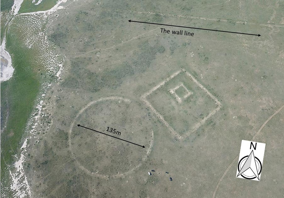 Fig. 3: A drone photo of a cluster of structures south of the wall line.